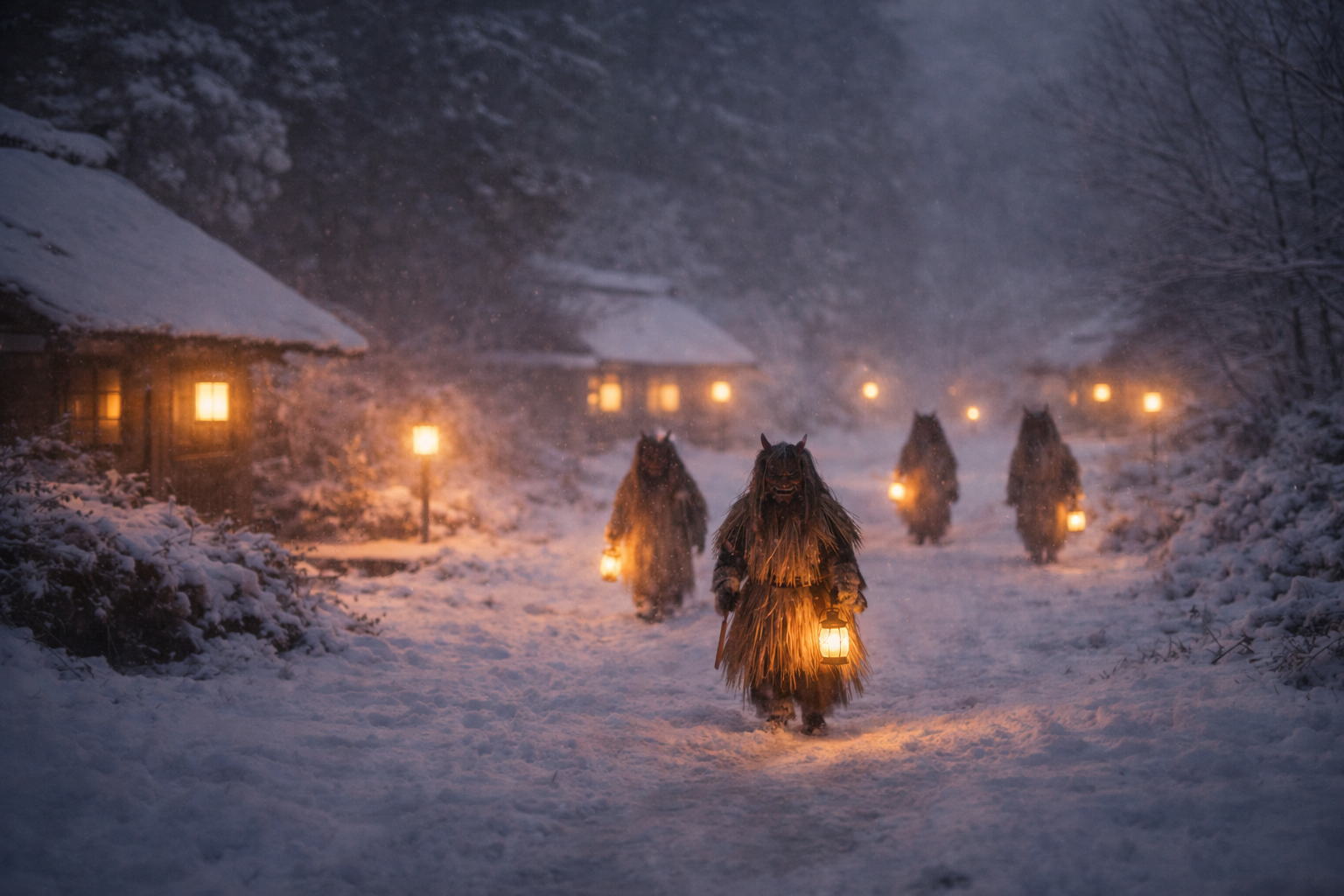 やわらかな灯りに照らされたなまはげの面